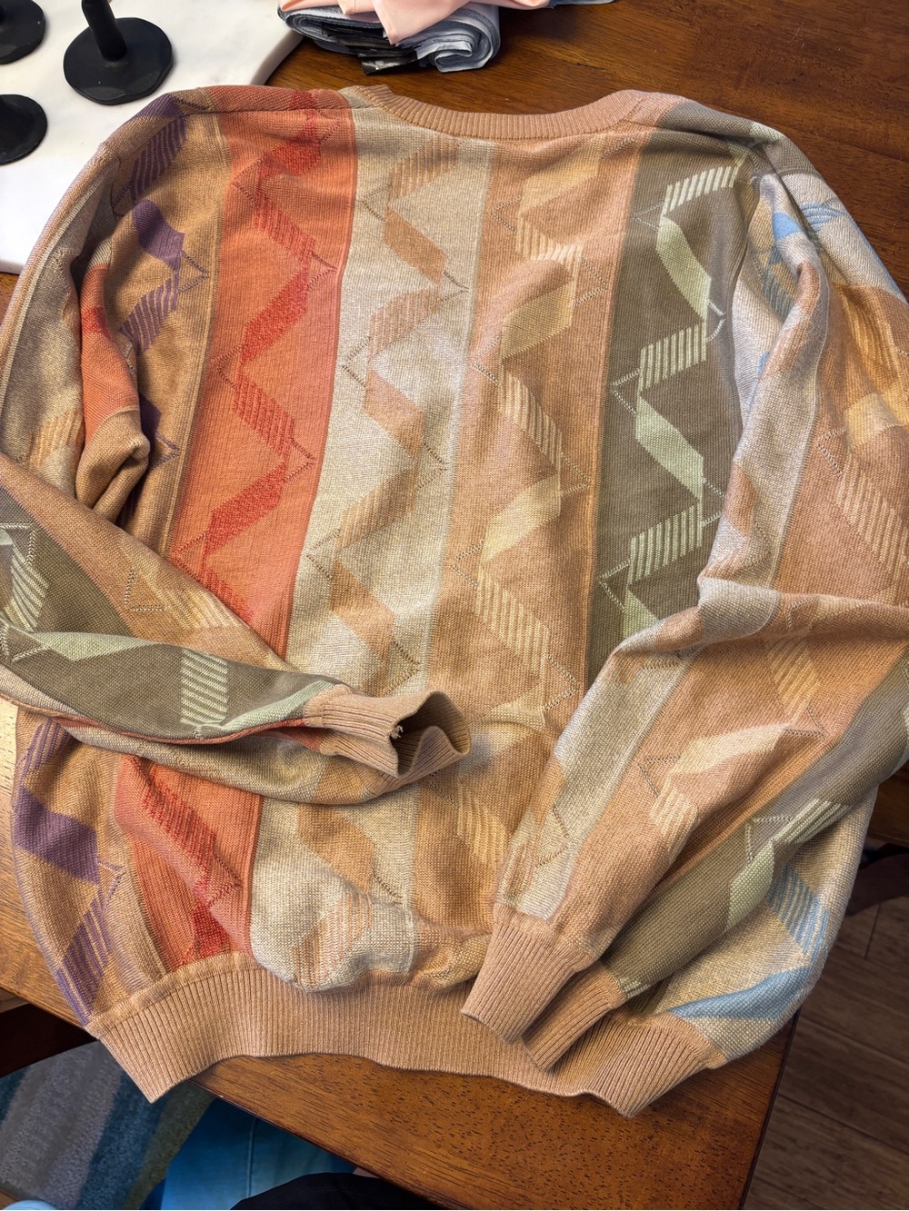 St Croix Men's V-Neck Button Cardigan Sweater in Tan Multi color large vintage - Picture 3 of 10